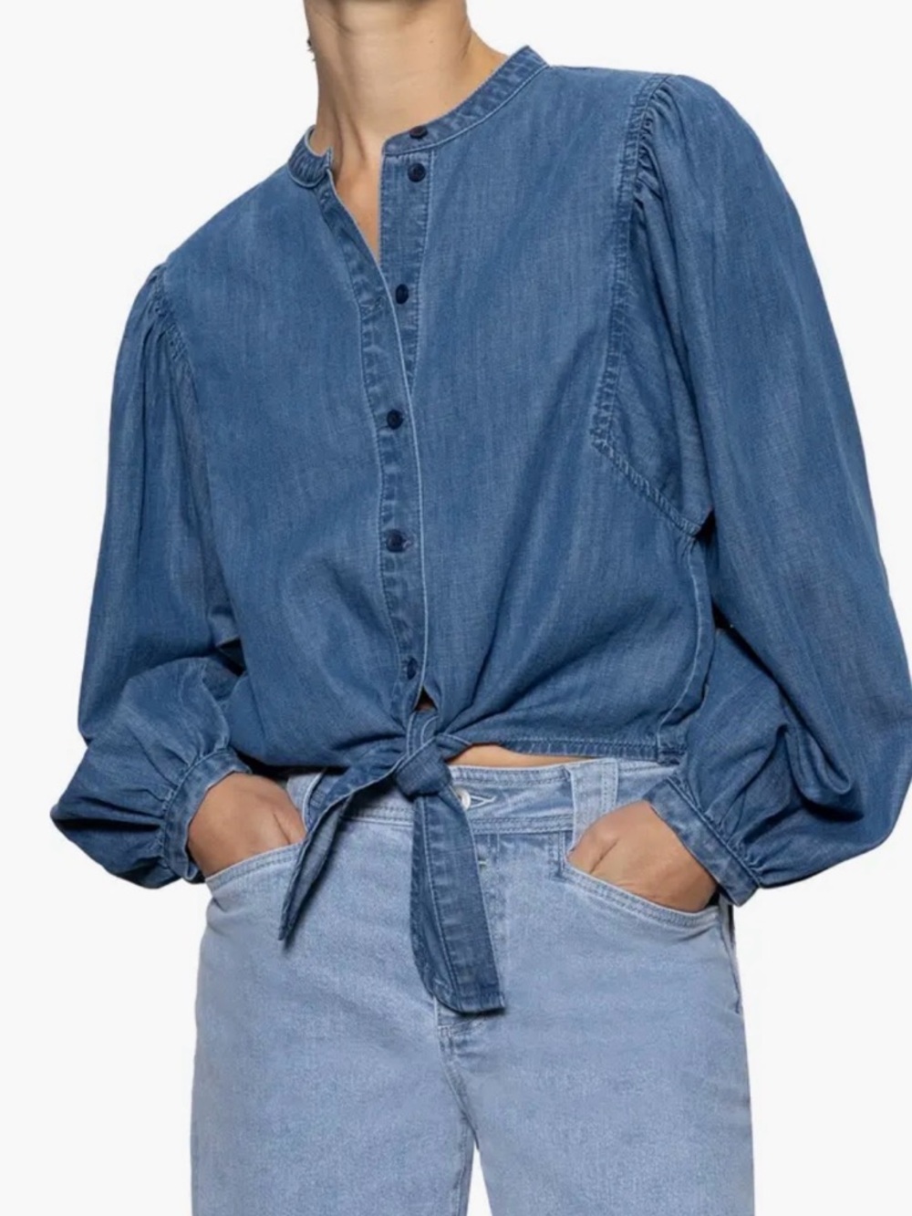 Evereve Sanctuary Denim Tie Front Top Blouse Size S